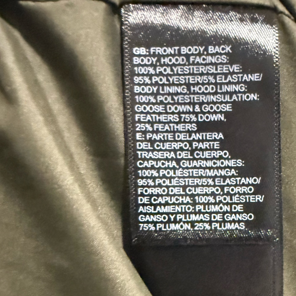 North face goose down Olive Green Quilted Jacket with Gray Sleeves - Picture 7 of 7